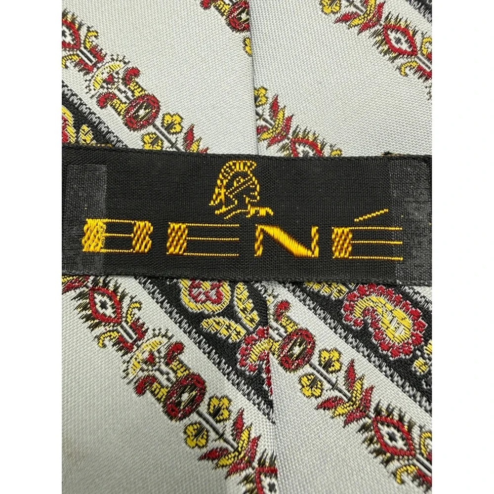 Bene Mens Necktie Stripe Paisley Floral Grey Red Yellow Polyester 3.25